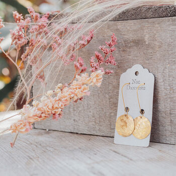 'Tempest Helios' Ethical Hand Beaten Brass Earrings, 2 of 3