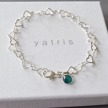 Sterling Silver Heart Linked Bracelet With Birthstone, 4 of 7