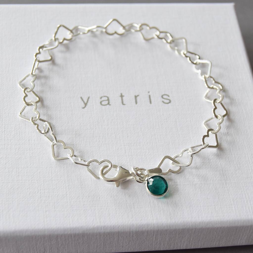 Sterling Silver Heart Linked Bracelet With Birthstone, 1 of 3