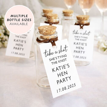 Take A Shot She's Tying The Knot Hen Party Favours Personalised Shot Bottle Party Bag Filler, 8 of 10