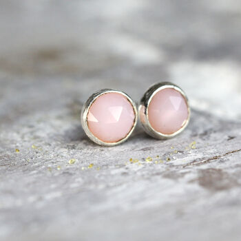 Pink Opal Stud Earrings Silver Or Gold, 5 of 11