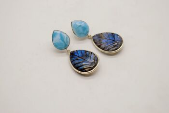 Labradorite, Larimar Dangle Silver Earrings, 7 of 7