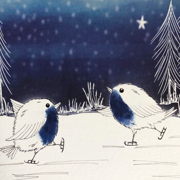 Six Blue And White Inky Robin Christmas Cards, 2 of 7