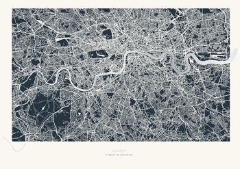 Metallic London Thames Map Print In Navy, 4 of 5