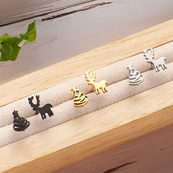 Gold Reindeer And Christmas Tree Earrings Gift, 5 of 7