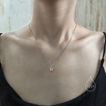 Sterling Silver Emerald Green Cz Star Pendant Necklace, 5 of 11