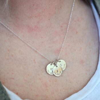 Personalised Triple Intial And Date Disc Necklace, 9 of 12