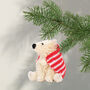 Christmas Bristle Polar Bear With Blanket Decoration, 10cm, thumbnail 1 of 2