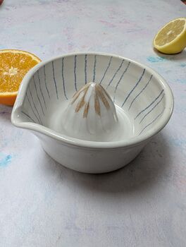 Handmade Ceramic Lemon Squeezer Blue White, 2 of 5