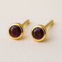 Gold Plated Sterling Silver January Garnet Birthstone Stud Earrings, thumbnail 1 of 4