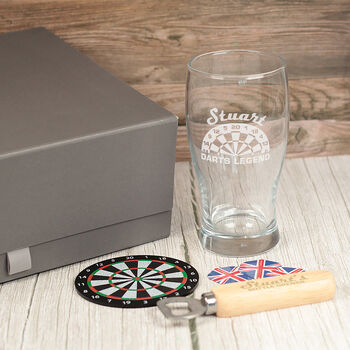 Personalised Darts Legend Pint Glass With Flights Gift Set, 2 of 8