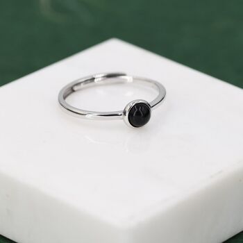 Sterling Silver Minimalist Genuine Black Onyx Ring, 2 of 10