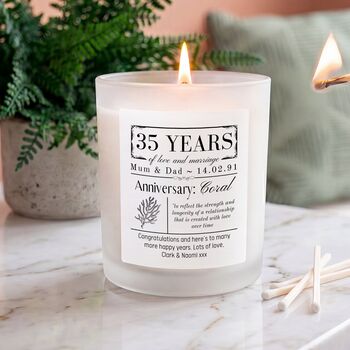 Personalised 35th Coral Wedding Anniversary Meaning Candle, 2 of 12