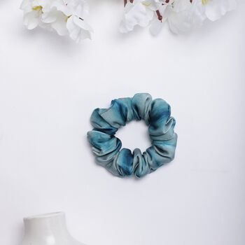 100% Silk Small Scrunchie Tie And Dye Blues, 2 of 2