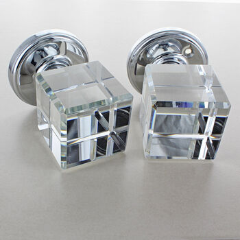Square Crystal Faceted Clear Glass Mortice Door Knobs, 3 of 4