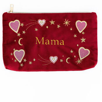Personalised Embroidered Red Velvet Make Up Bag Accessories Pouch, 7 of 8