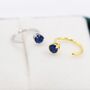 Sapphire Blue Cz Dot Huggie Hoop Earrings, thumbnail 2 of 10