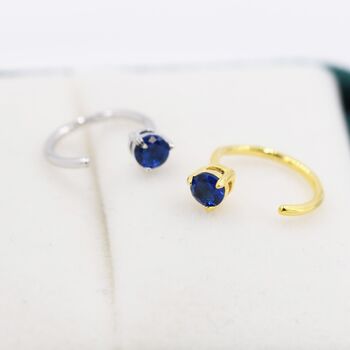 Sapphire Blue Cz Dot Huggie Hoop Earrings, 2 of 10