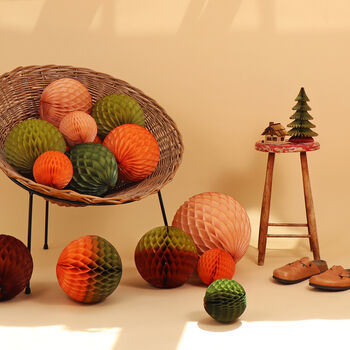 Two Tone Honeycomb Ball Decoration, Moss And Terracotta, 2 of 3