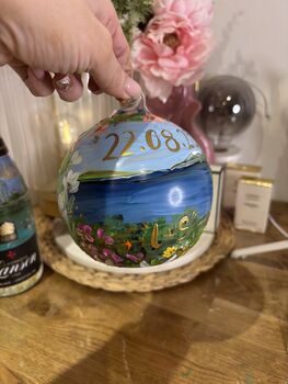 Hand Painted Wedding Venue Bauble – Custom Illustration With Couple’s Names And Date, 11 of 12