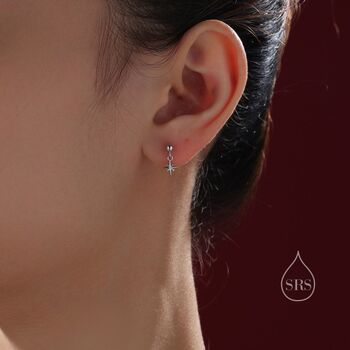 Tiny Cz Starburst Drop Stud Earrings In Sterling Silver, 2 of 11