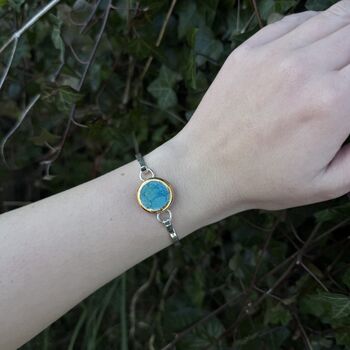 Round Emerald Turquoise Lagoon Silver Plated Bangle, 2 of 7