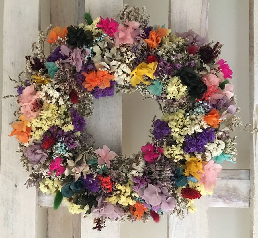 north christmas wreath made from dried flowers by sophie