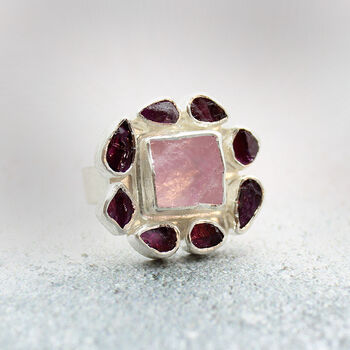 Morganite And Rhodolite Gemstone Sterling Silver Ring, 6 of 7