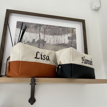 Personalised Embroidered Canvas And Faux Leather Toiletry Bag, 6 of 7