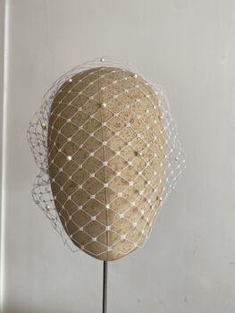 White Bird Cage Veil With Pearls 'Chloe', 6 of 8