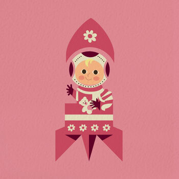 New Baby Card ‘Baby Girl Rocket’, 3 of 4