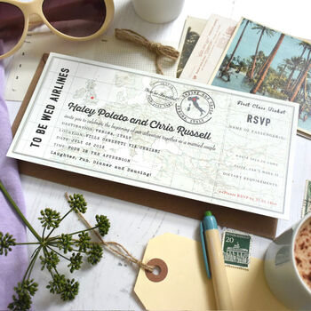 Boarding Pass Vintage Map Style Wedding Invitation, 3 of 3