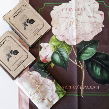 Botanical Camellia Print Cotton Tea Towel, 2 of 5