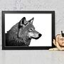 Black And White Wolf Portrait Art Print, thumbnail 2 of 2