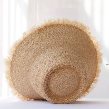 Monaco Beige Natural Frizz Fringe Straw Beach Hat, 2 of 4