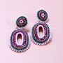 Pink And Blue Beaded Oval Statement Earrings, thumbnail 2 of 4