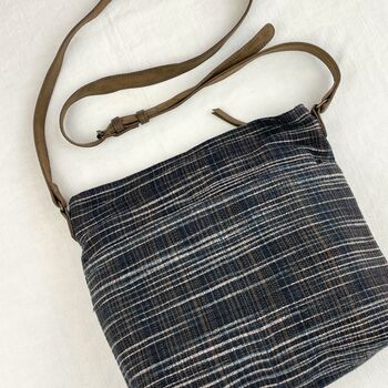 Fair Trade Woven Cotton Leather Cross Body Bag Purse, 9 of 11