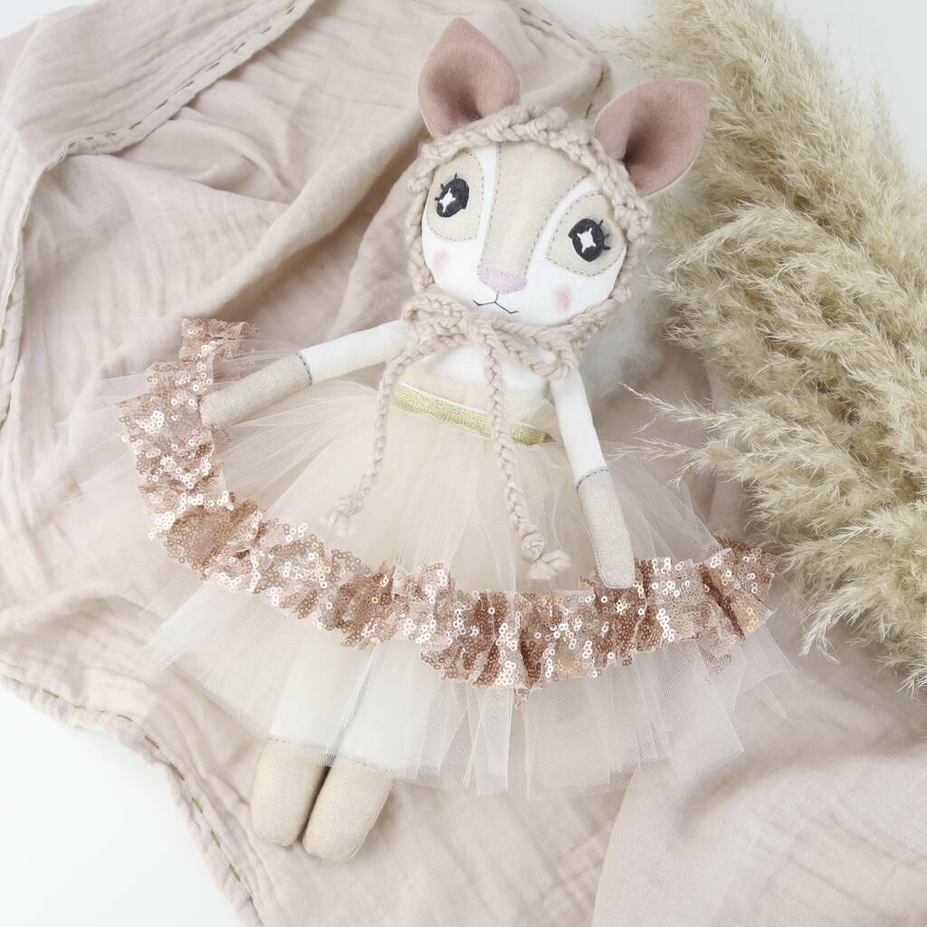 Image of Handmade Heirloom Linen Doll Rose Gold Fawn
