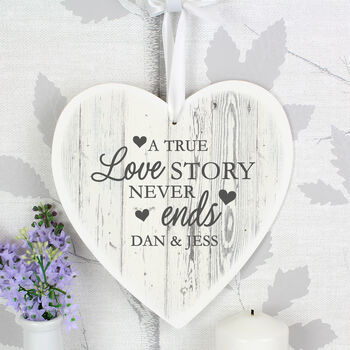 Personalised Love Story Large Wooden Heart Decoration, 6 of 6