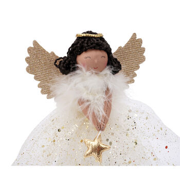 Gold Dark Haired Light Up Tree Topper Angel Decoration, 7 of 10
