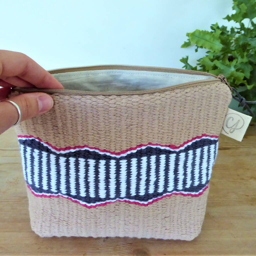 Handwoven Wash Bag Makeup Bag Zip Pouch By Catherine Jane Weaving