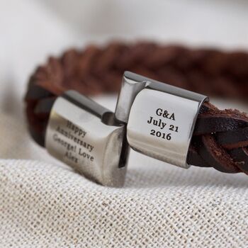 Personalised Men's Thick Woven Leather Bracelet, 9 of 12