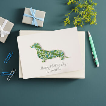 Personalised Mother's Day Liberty Sausage Dog Card, 2 of 6