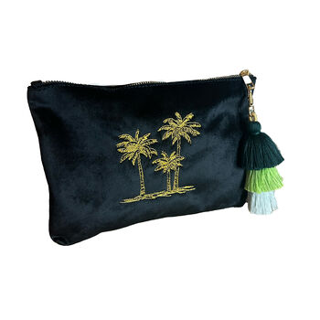 Palm Tree Initials Quilted Velvet Toiletry Bag, 3 of 4