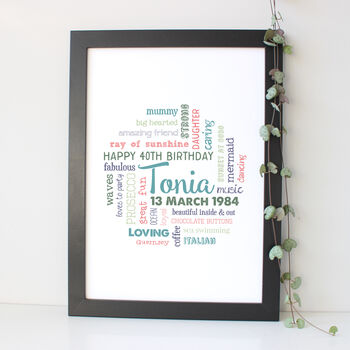 Personalised 40th Word Art Birthday Gift For Her, 2 of 7