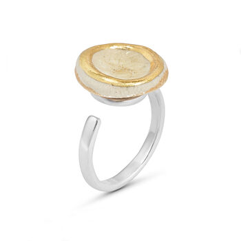 Handmade Sterling Silver Adjustable Ring Ceramic, Glass And Gold Crystal Pool, 9 of 12