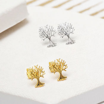 Sterling Silver Or Gold Plated Tree Stud Earrings, 3 of 12