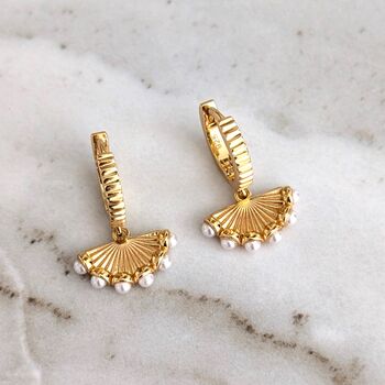 The Fan Pearl Charm Earrings, Gold, 2 of 6