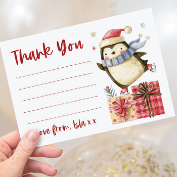 Pack Of Penguin Christmas Thank You Note Cards, 2 of 2