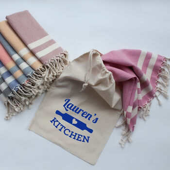 Personalised Soft Cotton Kitchen Apron And Tea Towel, 2 of 12